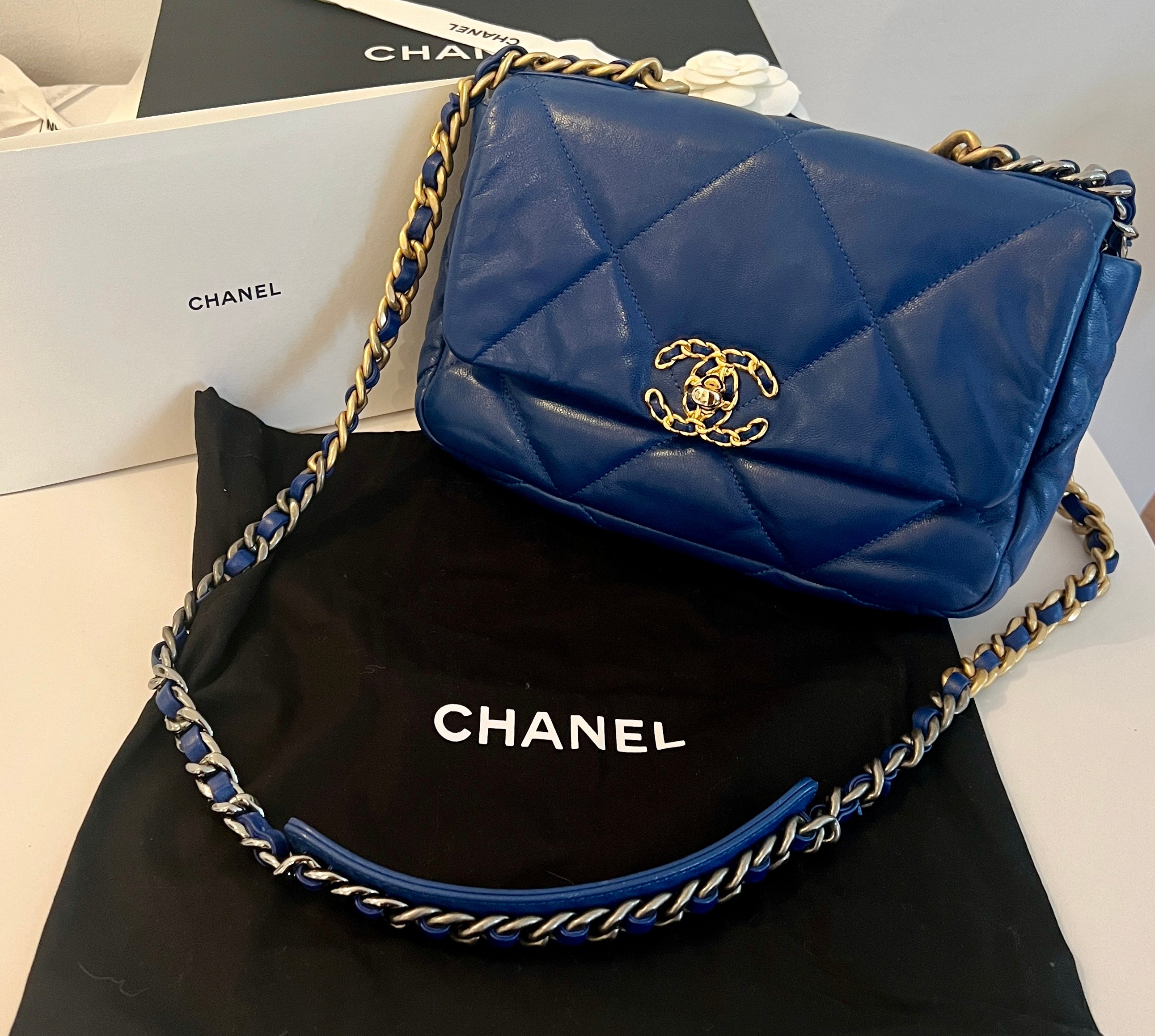 Chanel 19 in Blue Lambskin Leather, Small Bag