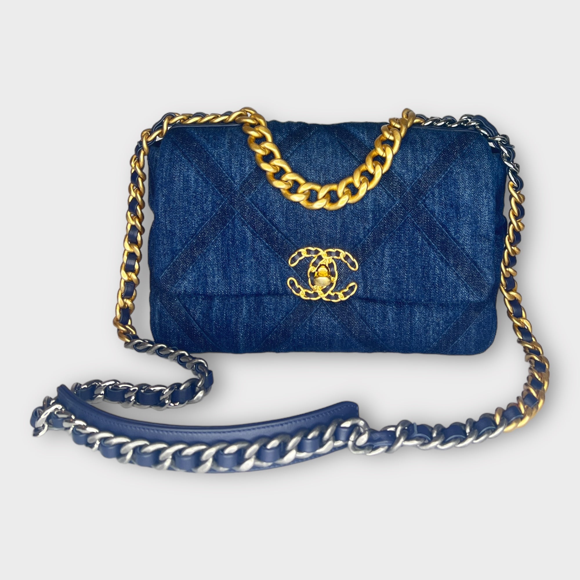 Denim Blue Small Bag with Gold hardware