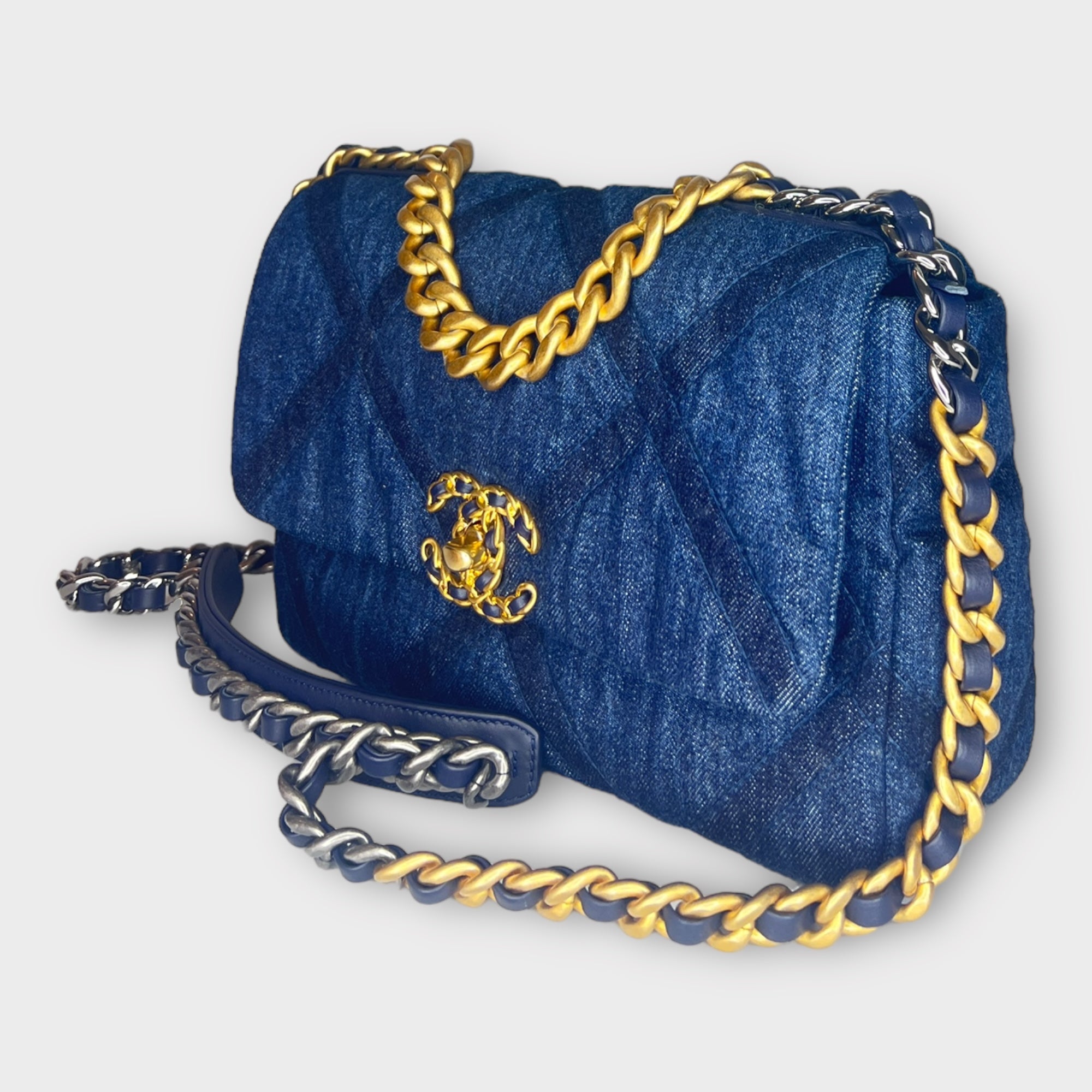 Denim Blue Small Bag with Gold hardware