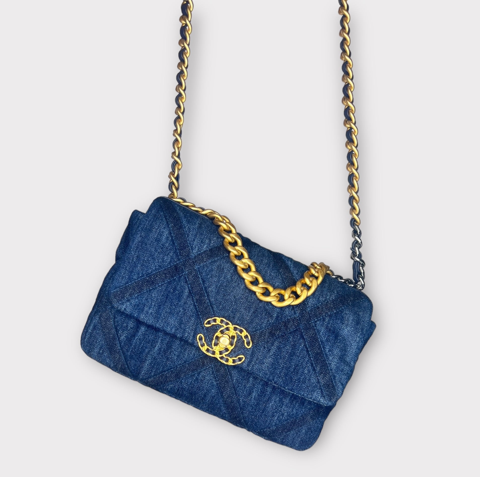 Denim Blue Small Bag with Gold hardware